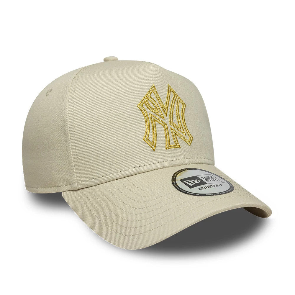 Pictured is this MLB Metallic Outline New York Yankees 9FORTY A-Frame cap in cream. 3