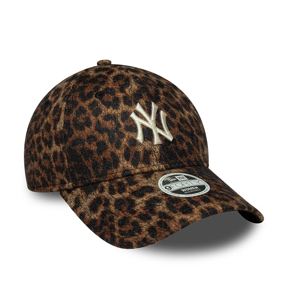 Pictured is this Womans MLB Cosy Leopard New York Yankees 9FORTY cap in brown. 3