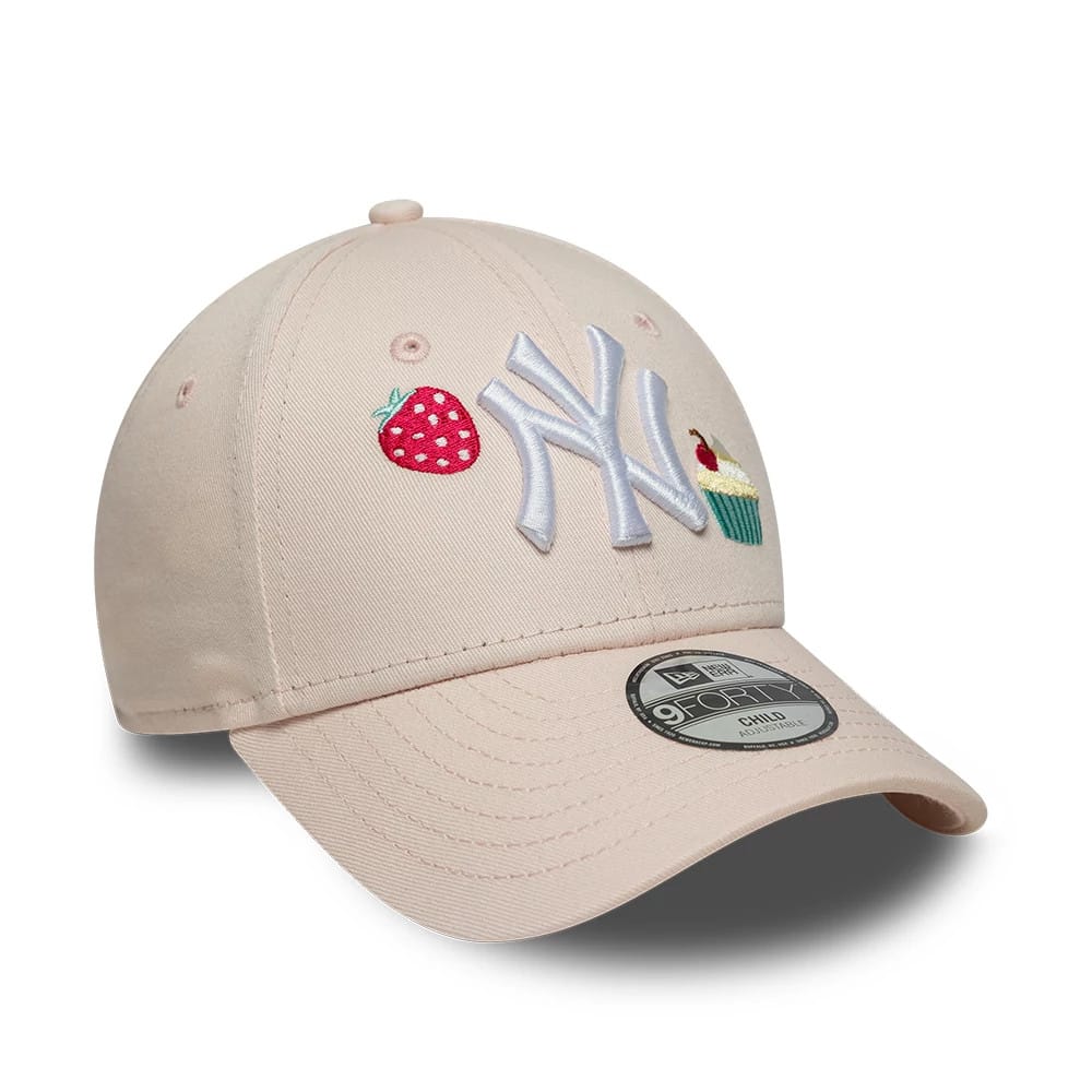 Pictured is this Child MLB Food Icon New York Yankees 9FORTY cap in pastel pink. 3