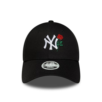 Pictured is this Womens MLB Flower Icon New York Yankees 9FORTY cap in black. 2