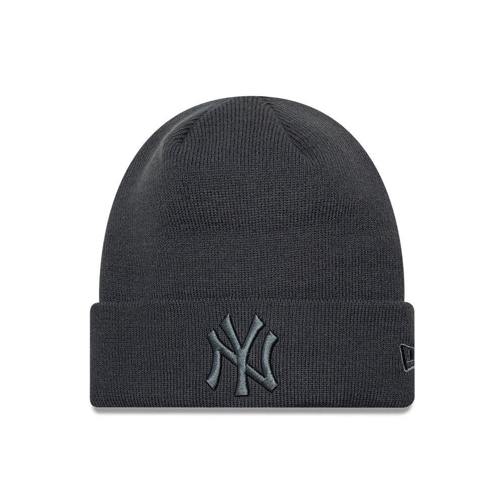 Pictured is this MLB League Essential New York Yankees Cuff Knit Beanie hat in grey. 1