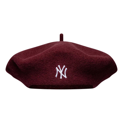 Pictured is this MLB Wool Script New York Yankees Beret in dark red. 2