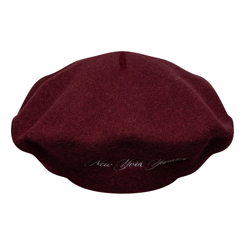 Pictured is this MLB Wool Script New York Yankees Beret in dark red. 4