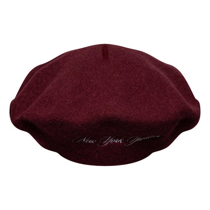 Pictured is this MLB Wool Script New York Yankees Beret in dark red. 4