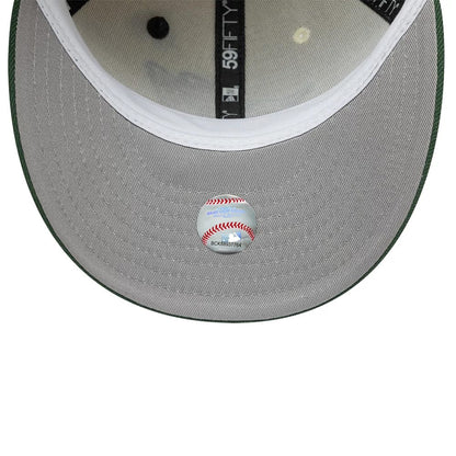 Pictured is this MLB Pin LA Angels 59FIFTY Fitted cap in cream & dark green. 2