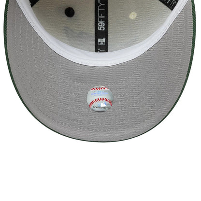 Pictured is this MLB Pin LA Angels 59FIFTY Fitted cap in cream & dark green. 2