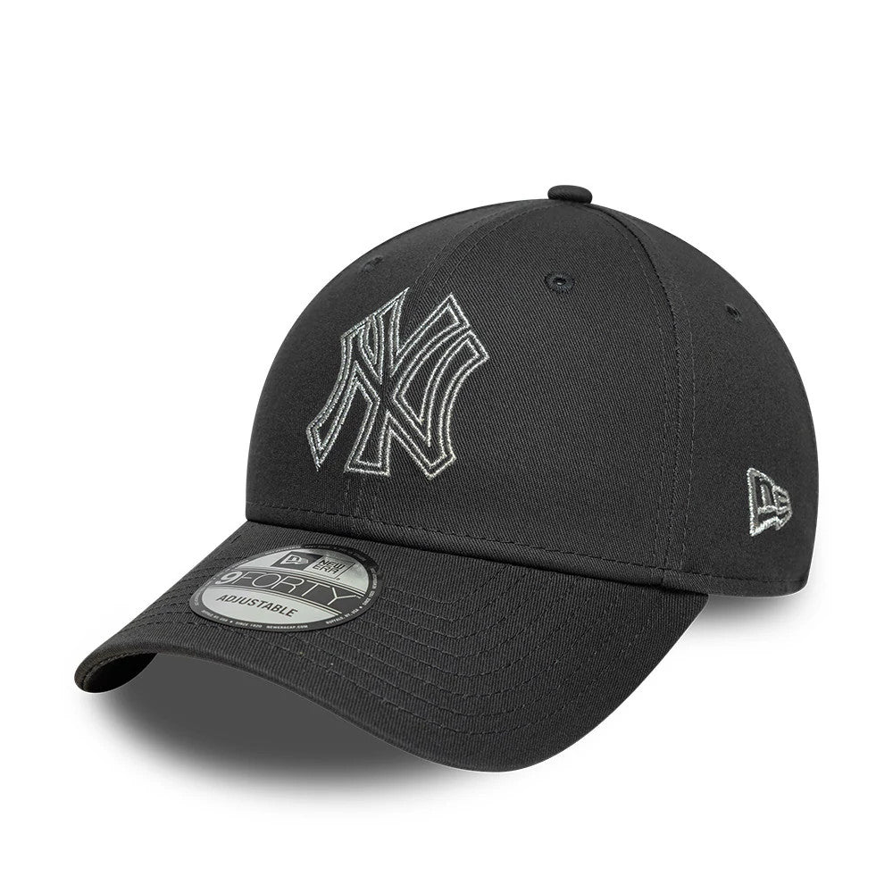 Pictured is this MLB Metallic Outline New York Yankees 9FORTY cap in charcoal. 1