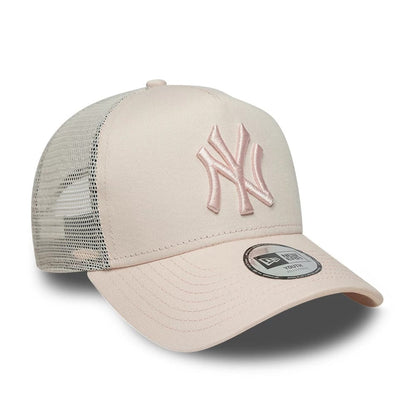 Pictured is this Youth MLB League Essential New York Yankees 9FORTY A-Frame Trucker cap in pastel pink. 3