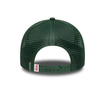 Pictured is this New Era Oval Patch 9FORTY A-Frame Trucker cap in dark green. 4