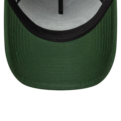 Pictured is this New Era Oval Patch 9FORTY A-Frame Trucker cap in dark green. 5