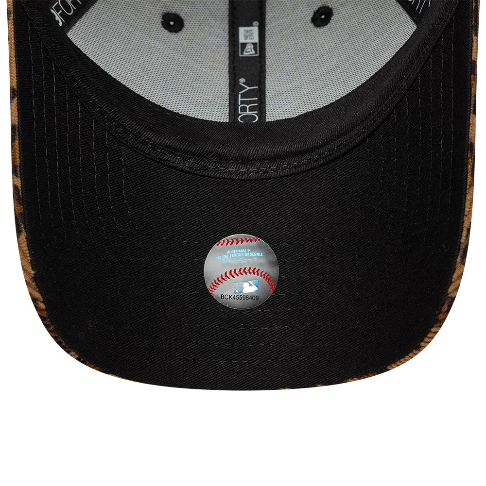 Pictured is this Womens MLB Leopard Cord New York Yankees 9FORTY cap in beige. 5