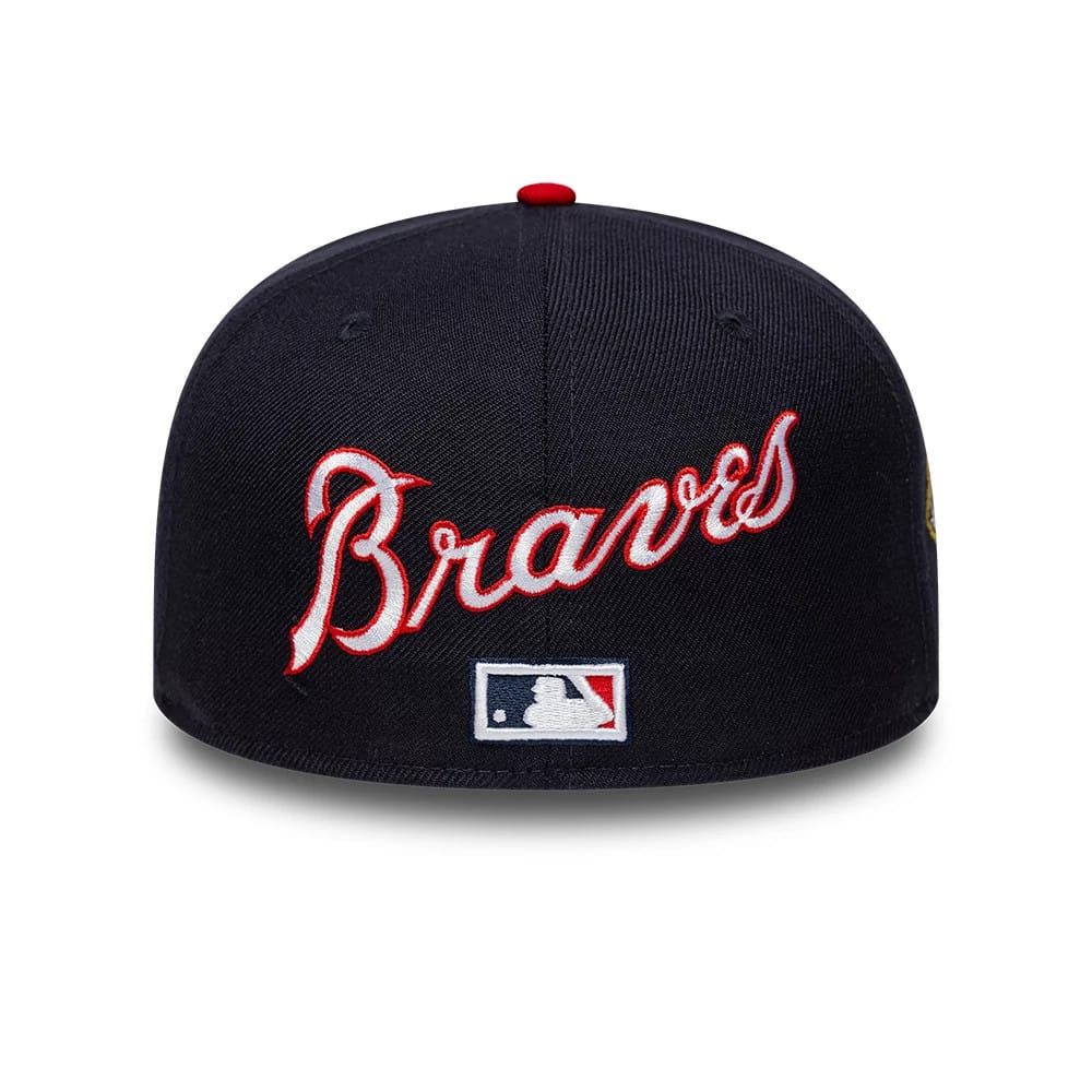 Pictured is this MLB Icon Atlanta Braves 59FIFTY Fitted cap in navy. 5