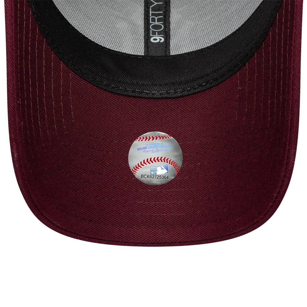 Pictured is this Womens MLB Metallic New York Yankees 9FORTY cap in dark red. 5