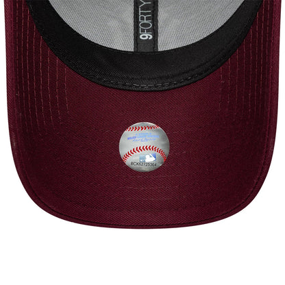 Pictured is this Womens MLB Metallic New York Yankees 9FORTY cap in dark red. 5