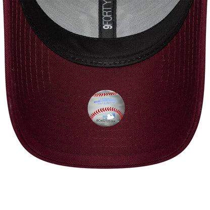 Pictured is this Womens MLB Metallic New York Yankees 9FORTY cap in dark red. 5