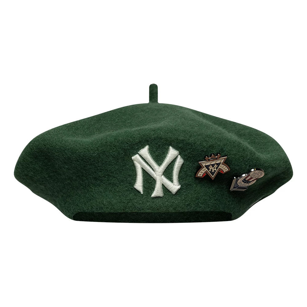 Pictured is this MLB Cooperstown Pin New York Yankees Beret in dark green. 2