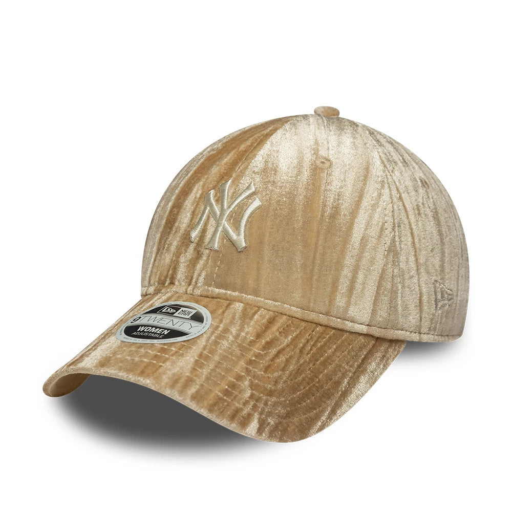 Pictured is this Womens MLB Velour New York Yankees 9TWENTY cap in beige. 1
