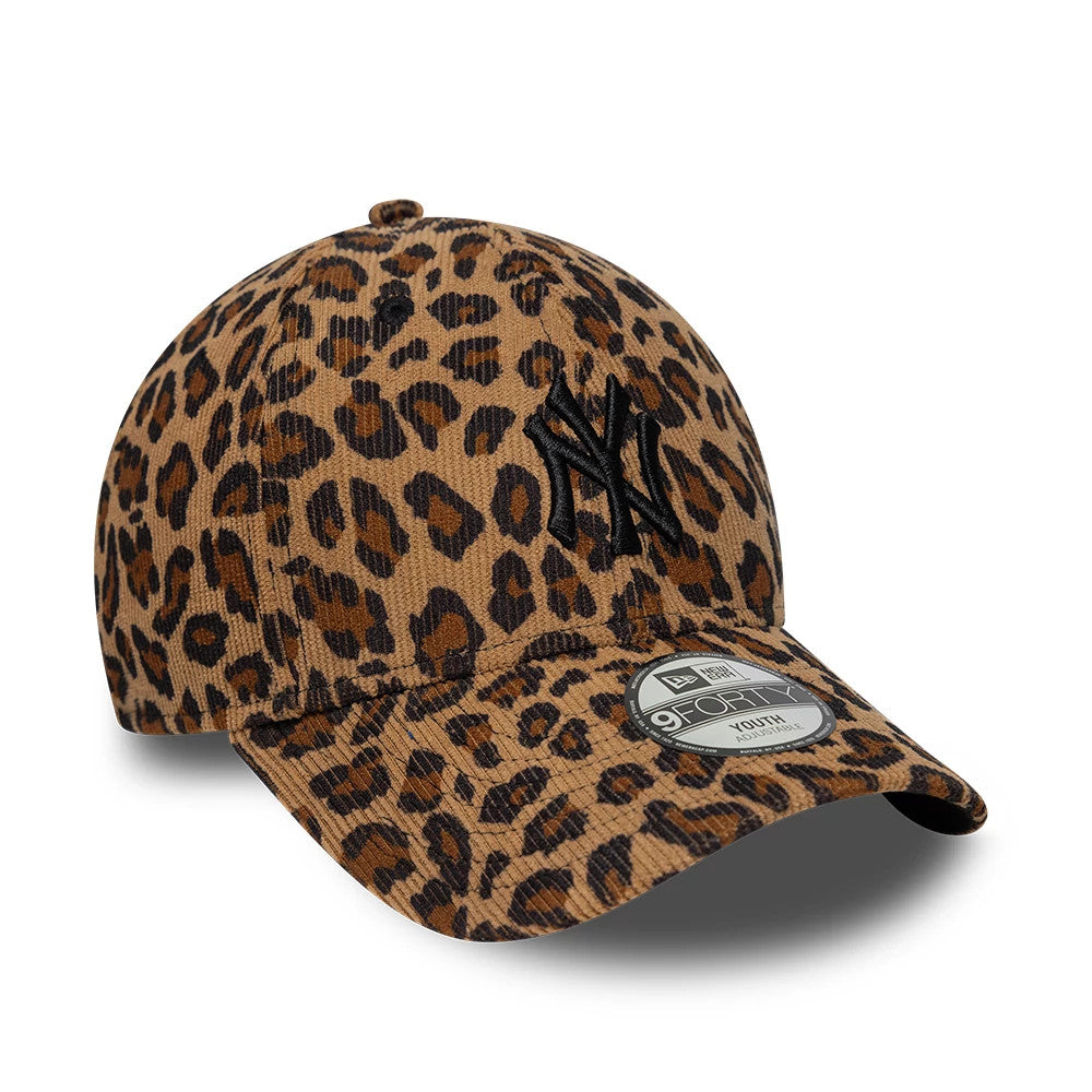 Pictured is this Youth MLB Leopard Cord New York Yankees 9FORTY cap in brown. 3