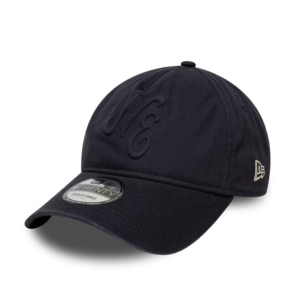 Pictured is this New Era Embossed 9TWENTY A-Frame cap in navy. 1