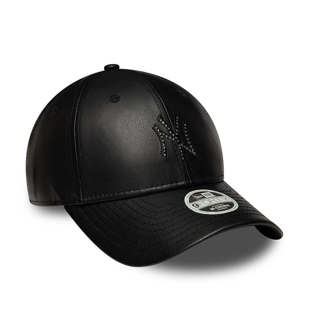 Pictured is this Womens MLB Diamante PU New York Yankees 9FORTY M-Crown cap in black. 3