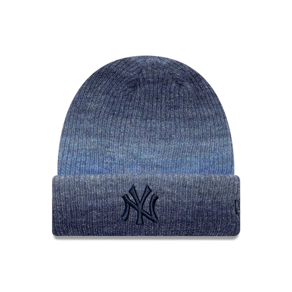 Pictured is this Youth MLB Ombre New York Yankees Cuff Knit Beanie hat in navy. 1