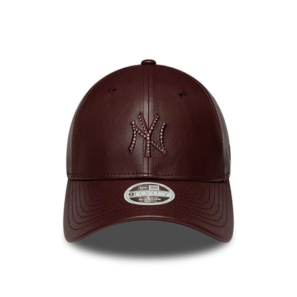 Pictured is this Womens MLB Diamante PU New York Yankees 9FORTY M-Crown cap in dark red. 2
