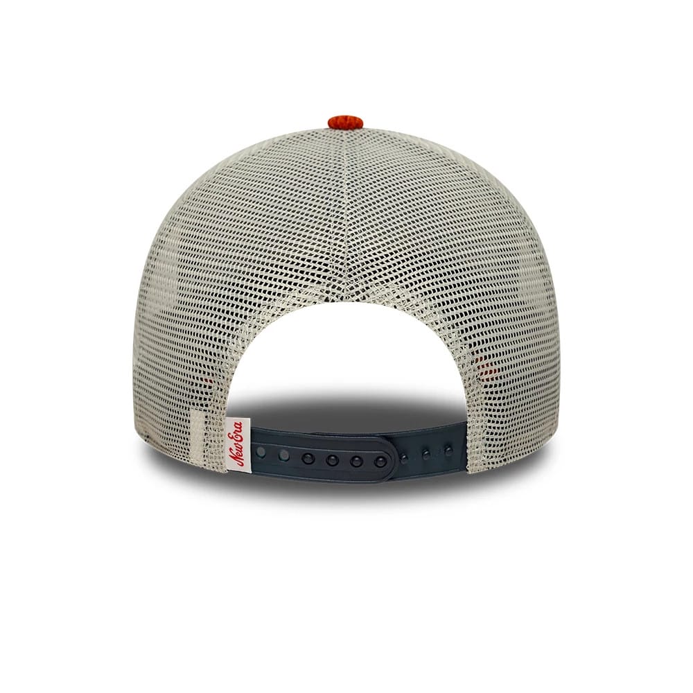 Pictured is this New Era Patch Cord 9FORTY A-Frame Trucker cap in navy. 4