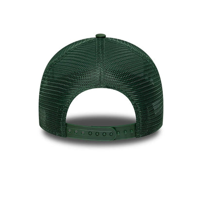 Pictured is this Youth New Era Outdoor 9FORTY A-Frame Trucker cap in dark green. 4