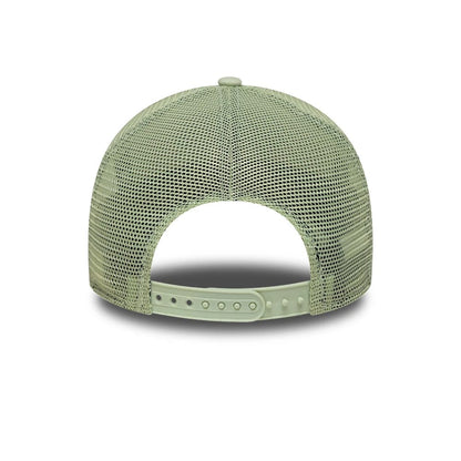 Pictured is this Youth New Era Outdoor 9FORTY A-Frame Trucker cap in pastel green. 4