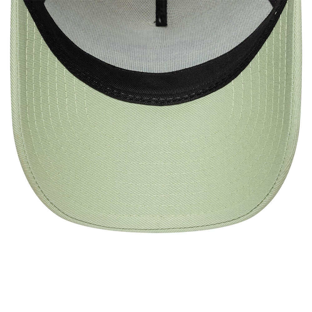 Pictured is this Youth New Era Outdoor 9FORTY A-Frame Trucker cap in pastel green. 5