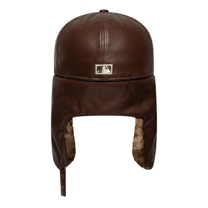 Pictured is this MLB Leather New York Yankees Dogear 59FIFTY Fitted cap in brown. 9