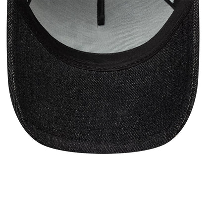Pictured is this New Era Patch Denim 9FORTY A-Frame Trucker cap in black. 5