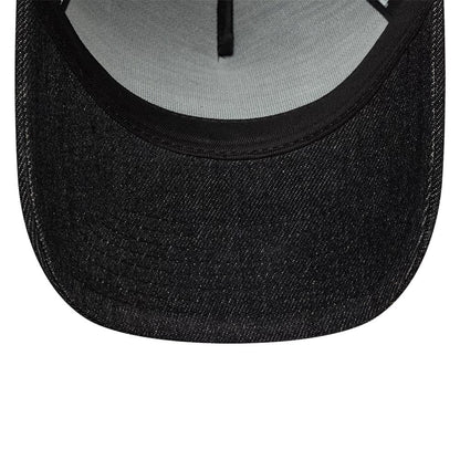 Pictured is this New Era Patch Denim 9FORTY A-Frame Trucker cap in black. 5