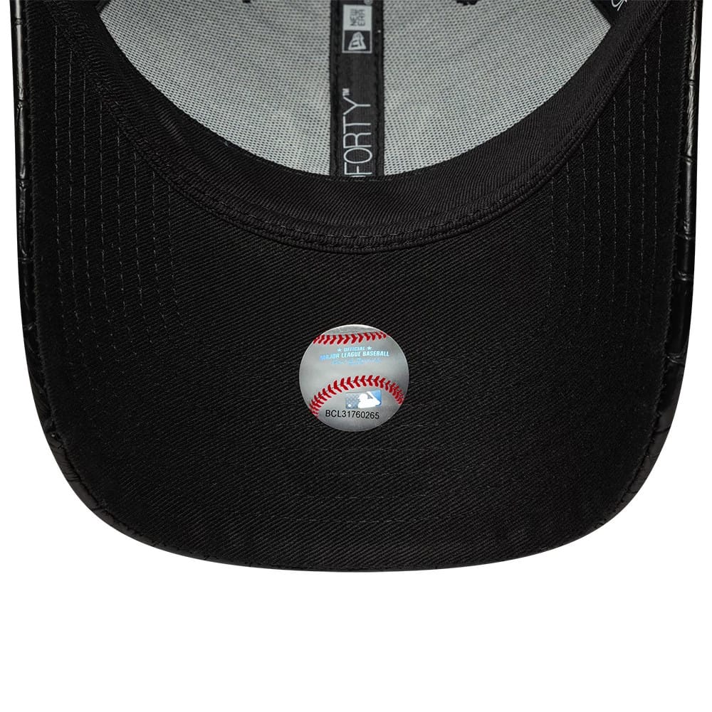 Pictured is this Womens MLB Pattern PU New York Yankees 9FORTY cap in black. 5