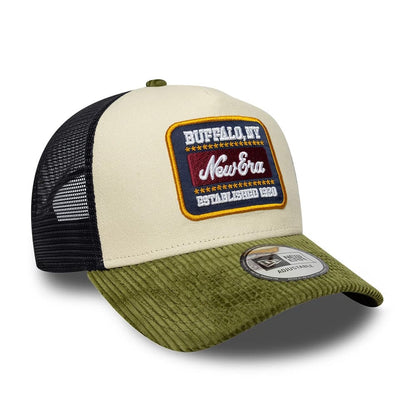 Pictured is this New Era Patch Cord 9FORTY A-Frame Trucker cap in cream. 3