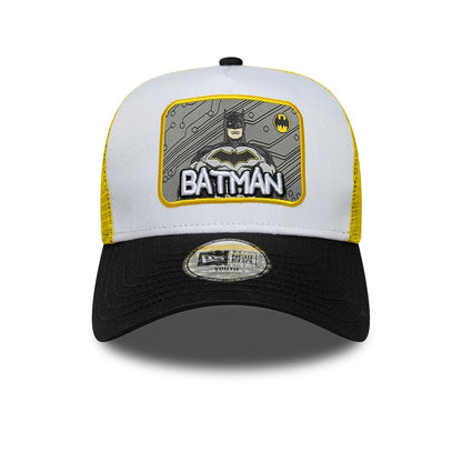 Pictured is this Youth DC Patch Batman 9FORTY A-Frame Trucker cap in white. 2