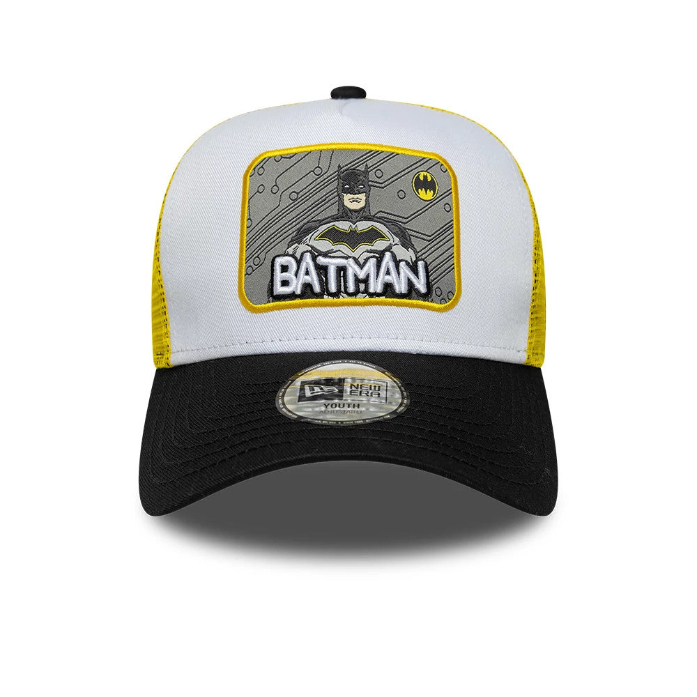 Pictured is this Youth DC Patch Batman 9FORTY A-Frame Trucker cap in white. 2