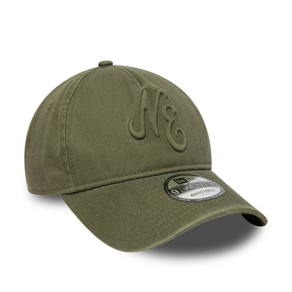 Pictured is this New Era Embossed 9TWENTY A-Frame cap in green. 3