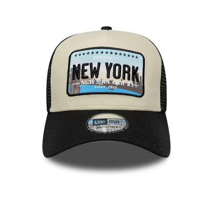 Pictured is this New Era Licence Plate 9FORTY A-Frame Trucker cap in black. 2