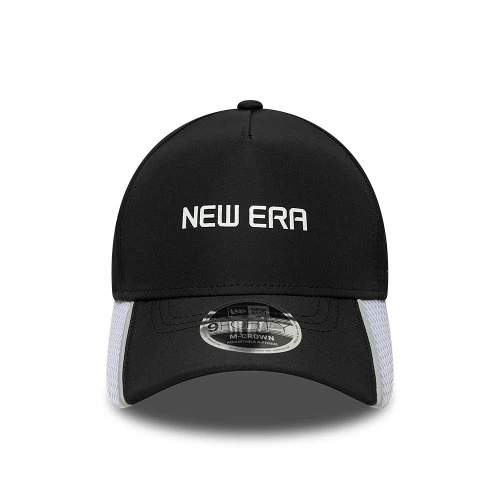 Pictured is this New Era Tech 9FORTY M-Crown A-Frame cap in black. 2
