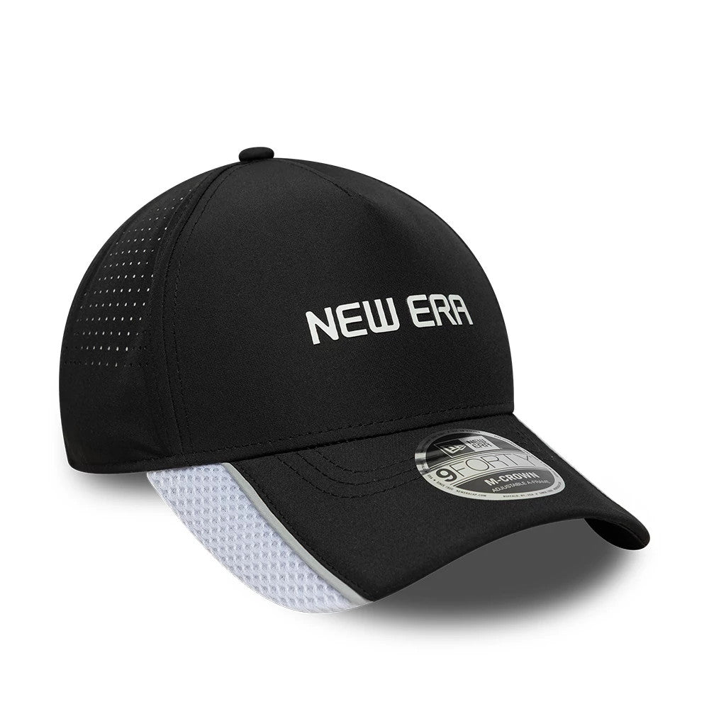 Pictured is this New Era Tech 9FORTY M-Crown A-Frame cap in black. 3