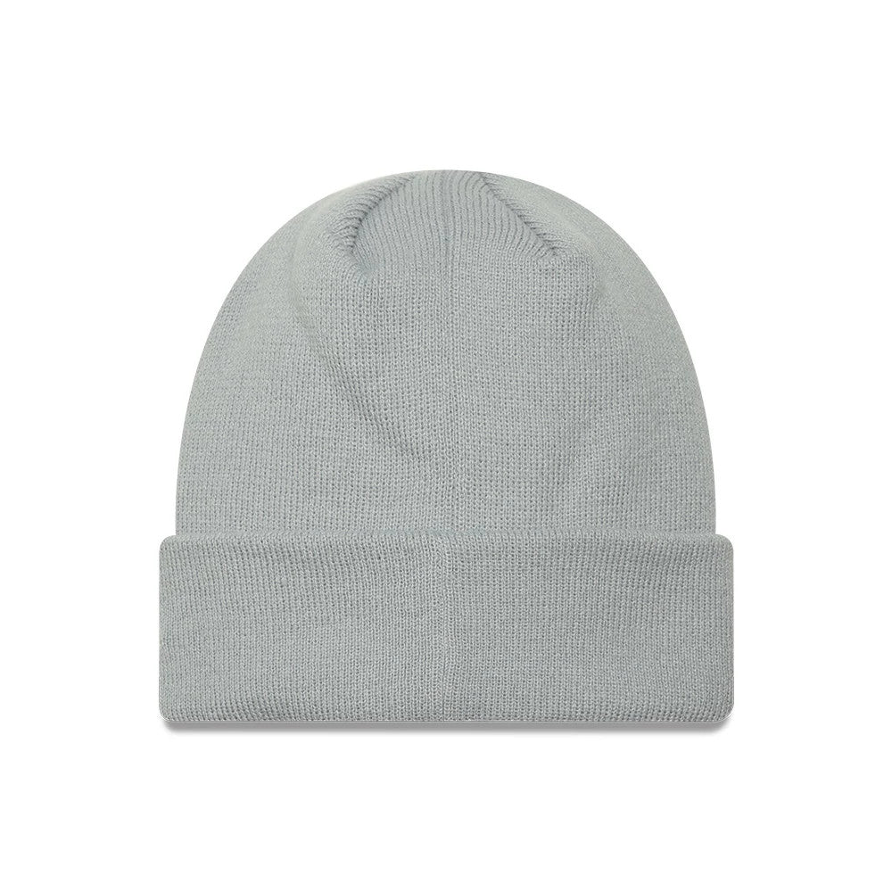 Pictured is this Womens MLB Metallic Logo LA Dodgers Cuff Knit Beanie hat in grey. 2