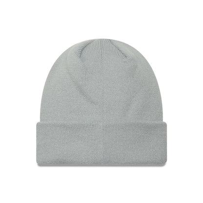 Pictured is this Womens MLB Metallic Logo LA Dodgers Cuff Knit Beanie hat in grey. 2