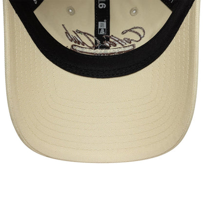 Pictured is this Womens New Era Café Slogan 9TWENTY cap in cream. 5