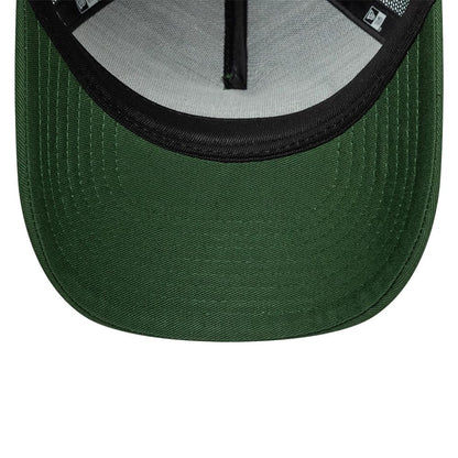Pictured is this Youth New Era Oval Patch 9FORTY A-Frame Trucker cap in dark green. 5