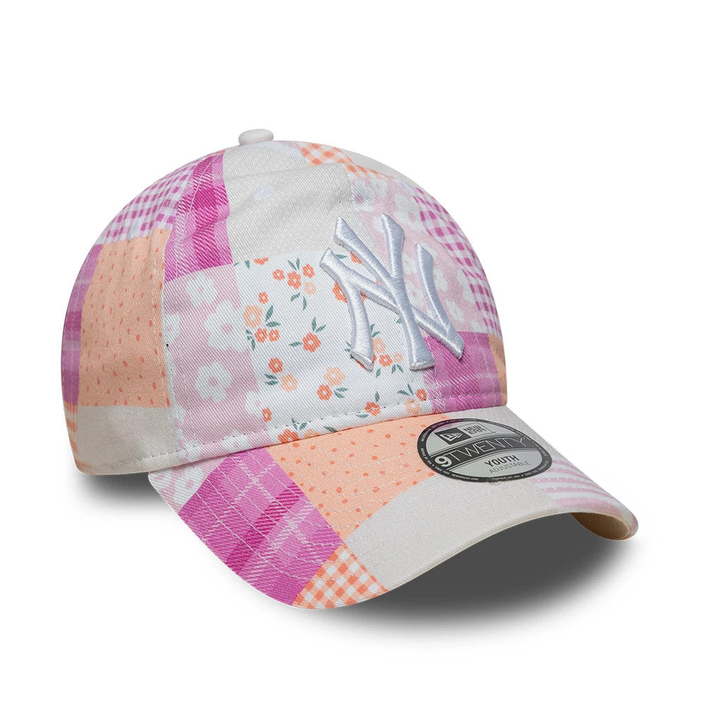Pictured is this Youth MLB Patchwork New York Yankees 9TWENTY cap in pastel pink. 3