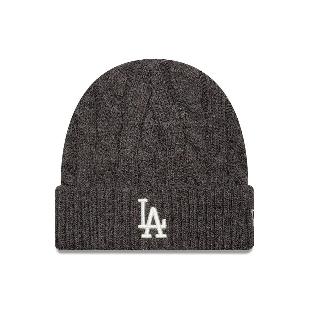 Pictured is this MLB Short LA Dodgers Skull Knit Beanie hat in charcoal. 1