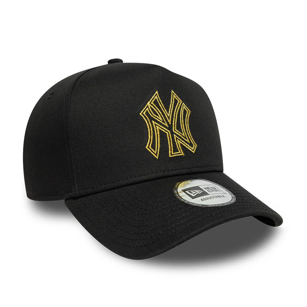 Pictured is this MLB Metallic Outline New York Yankees 9FORTY A-Frame cap in black. 3