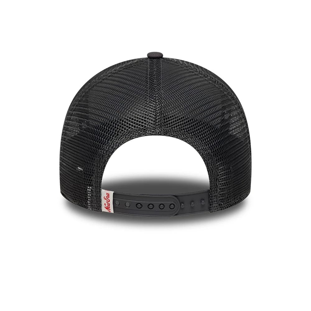 Pictured is this New Era Distressed Patch 9FORTY E-Frame Trucker cap in charcoal. 4