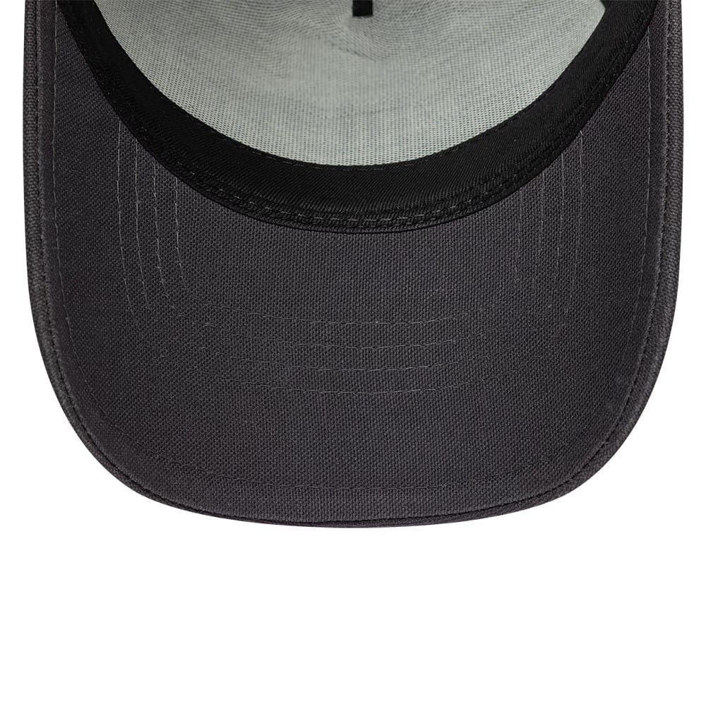 Pictured is this New Era Distressed Patch 9FORTY E-Frame Trucker cap in charcoal. 5